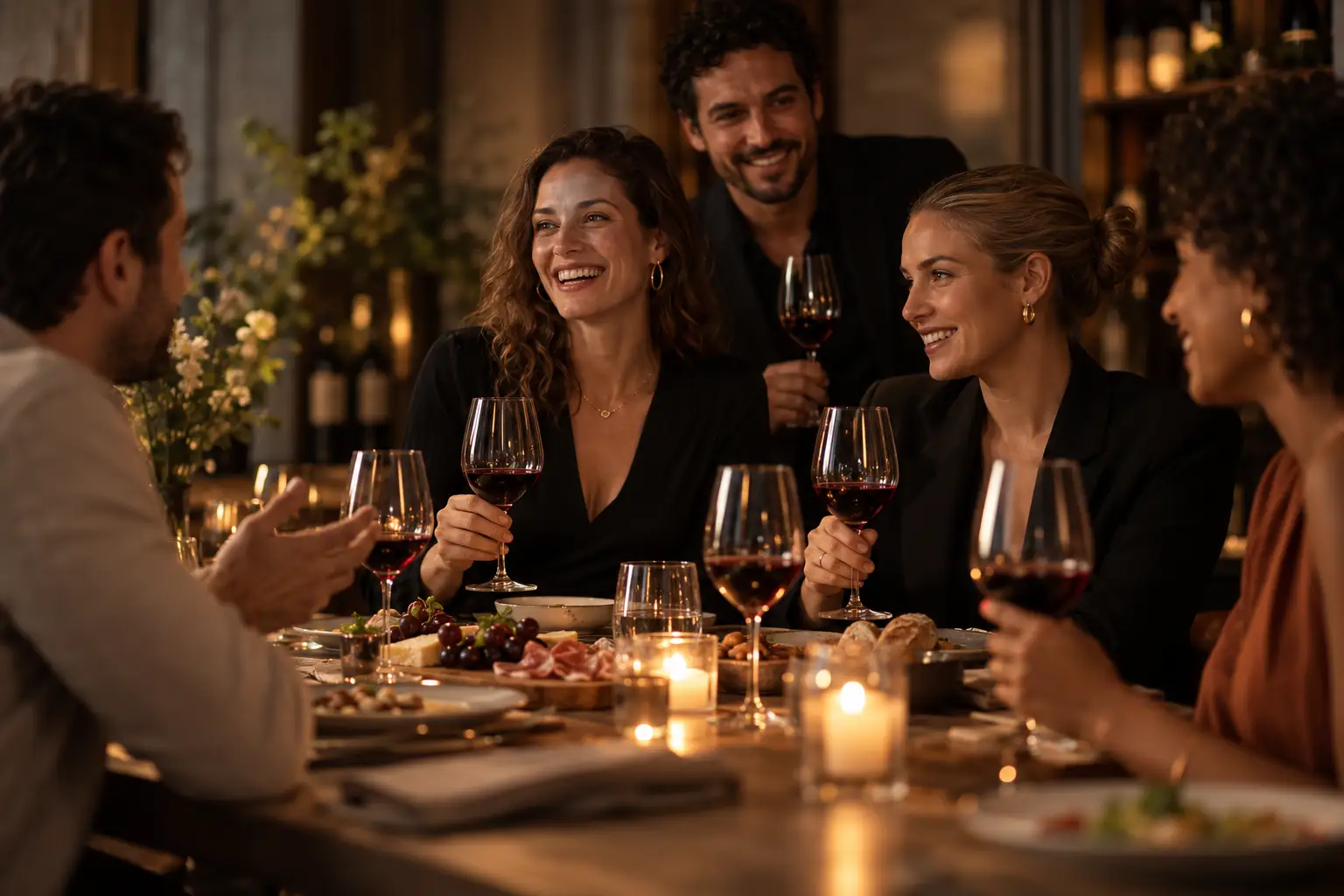Pessoas compartilhando uma experiência de vinho
